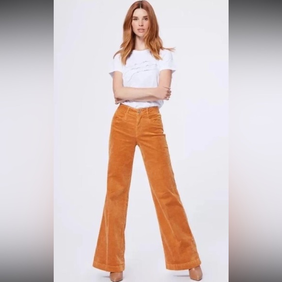 Paige Sutton High-Rise Flare Corduroy Pants in Autumn Rust - Picture 5 of 5